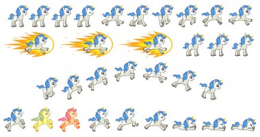 White Unicorn Game Sprites. Suitable for side scrolling, action, adventure, and endless runner game. clipart