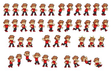 Courageous Boy Game Sprites. Suitable for side scrolling, action, adventure, and endless runner game. clipart