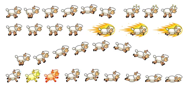 Cotton Sheep Game Sprites Adatto Scorrimento Laterale Azione Avventura Gioco — Vettoriale Stock