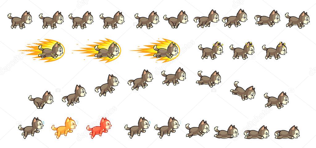 Lucky Husky Game Sprites. Suitable for side scrolling, action, adventure, and endless runner game.