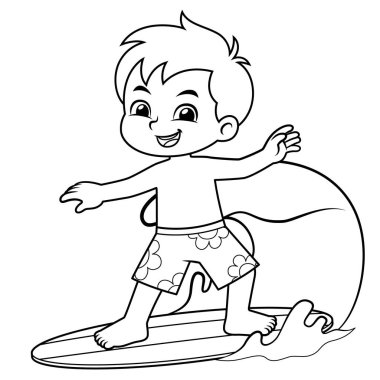 Çocuk sörf onun Surfboard Bw ile.