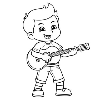 Müzik onun gitar Bw ile pratik çocuk.