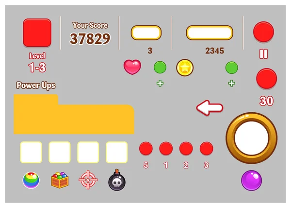 ゲームを作成するグラフィカル ユーザー インターフェイス テンプレートのパック — ストックベクタ
