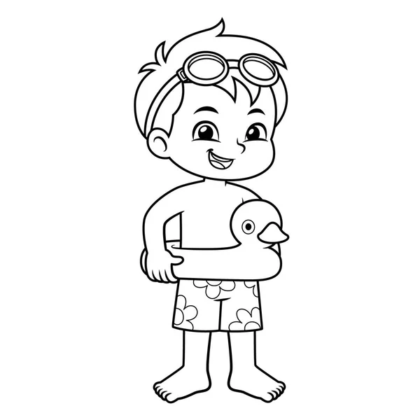 男孩准备游泳与鸭子浮游物 — 图库矢量图片