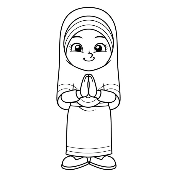 Menina Muçulmana Saudando Salaam Ramadã Mubarak —  Vetores de Stock