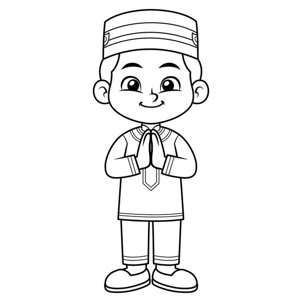 Garçon Musulman Saluant Salaam Ramadan Moubarak — Image vectorielle