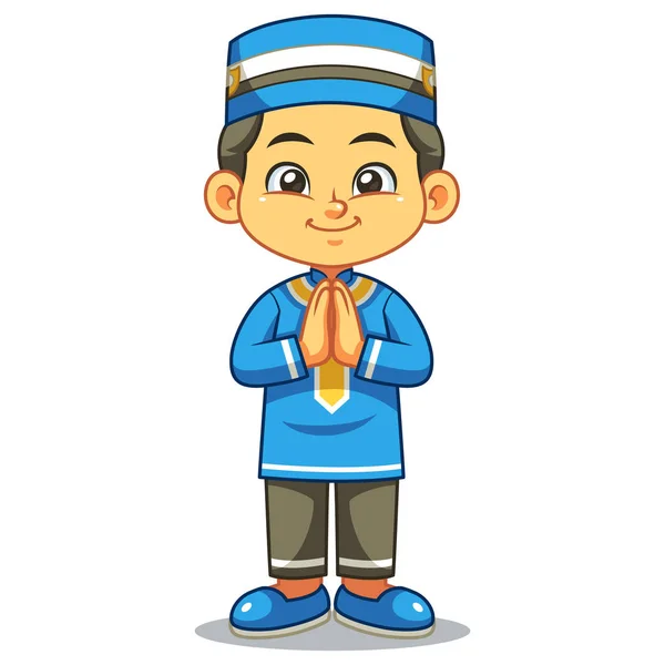 Moslem Boy Greeting Salaam Ramadan Mubarak — Stock Vector