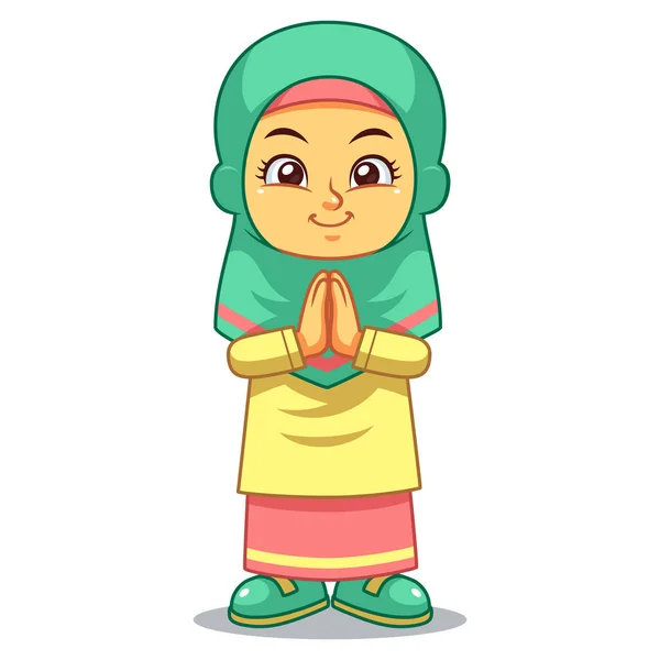 Fille Musulmane Salaam Ramadan Kareem — Image vectorielle