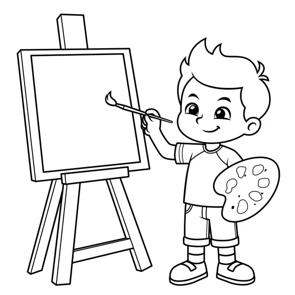Boy Learning Paint His Canvas — Stock Vector