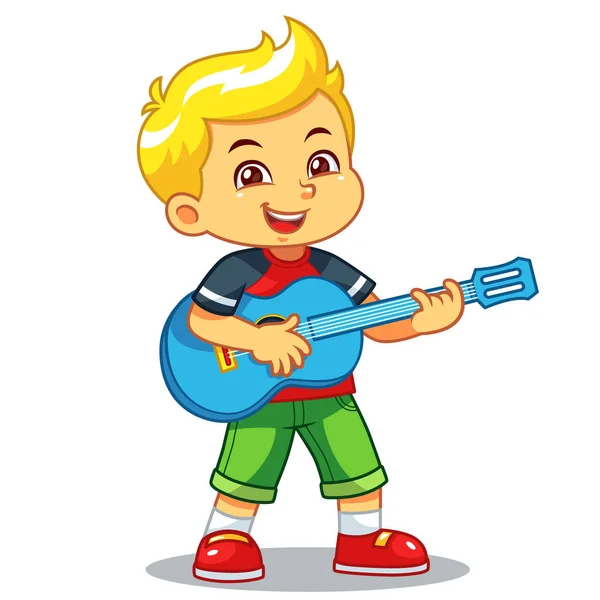 Boy Practicing Music His Guitar — Stock Vector