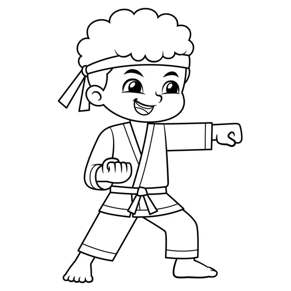 Karate Boy Executando Técnica Punho — Vetor de Stock