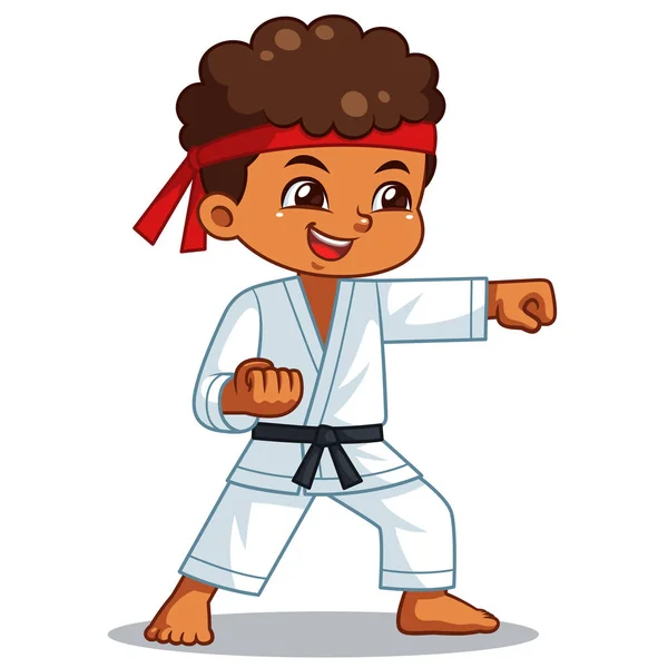 Karate Çocuk Gerçekleştirme Yumruk Tekniği — Stok Vektör