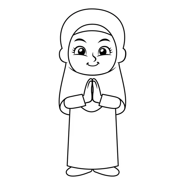 Moslem Girl Hajj Greeting Salaam — Stock Vector