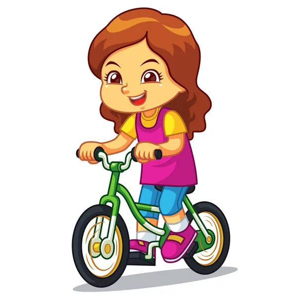 Girl Riding New Green Bicycle — Stock Vector