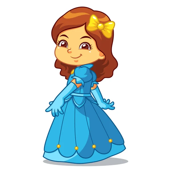 穿蓝色连衣裙的女孩打扮成公主 — 图库矢量图片