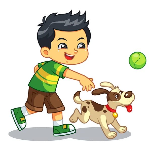 Niño Jugando Con Perro Mascota — Vector de stock