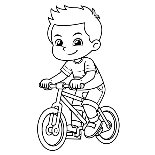 Boy Riding Nova Bicicleta Vermelha —  Vetores de Stock