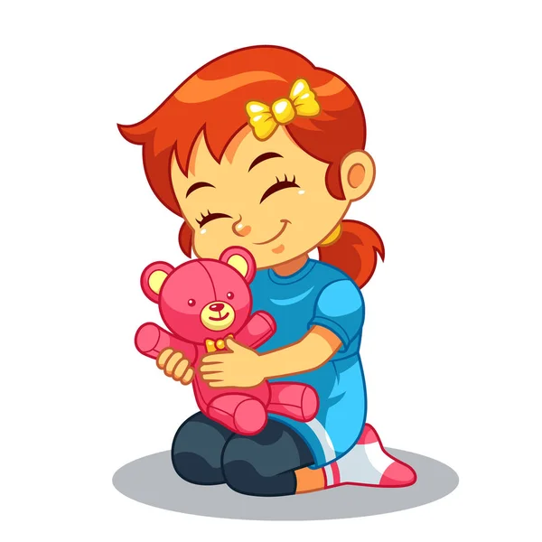 Girl Playing Her Bear Doll — Stock Vector