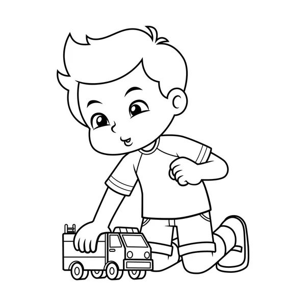 Boy Playing His Truck Toy — Stock Vector