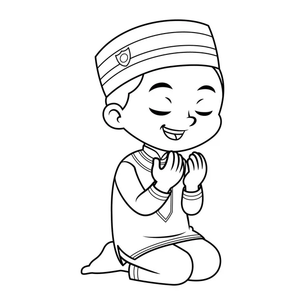 Moslem Boy Praying Dua Sincerity — Stock Vector