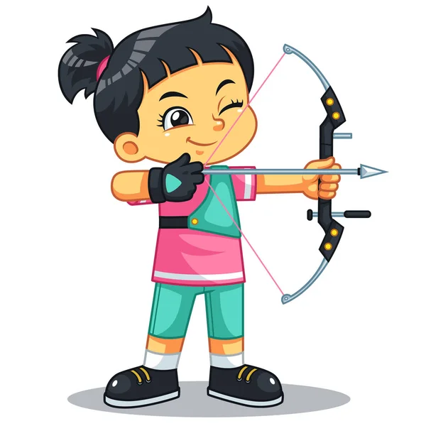 Archer Girl Aiming Target — Stock Vector