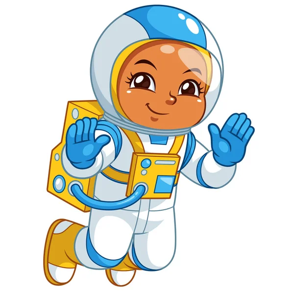 Astronaut Girl Floating Empty Space — Stock Vector