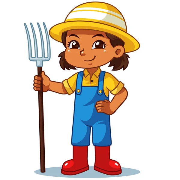 Farmer Girl Holding Fork Prêt Travailler — Image vectorielle