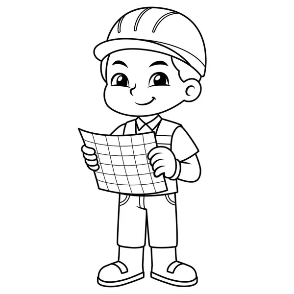 Architect Boy Look Working Plan — Stock Vector