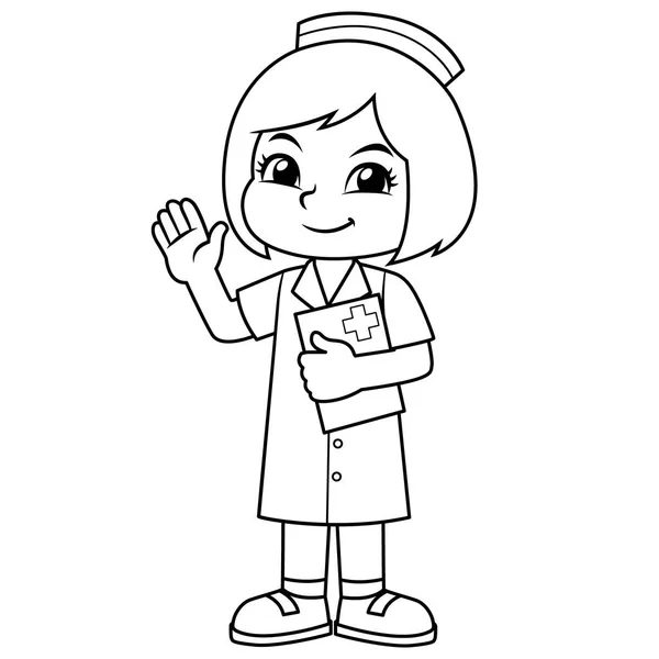 Nurse Girl Friendly Welcoming Pose — Stock Vector