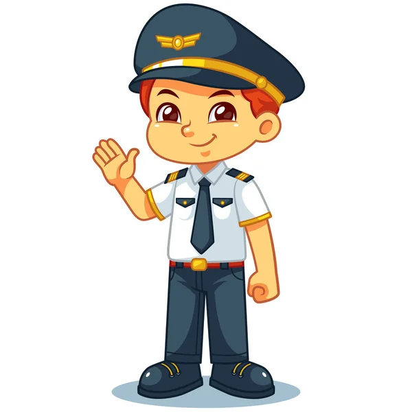 Pilot Boy Friendly Welcoming Pose — Stock Vector