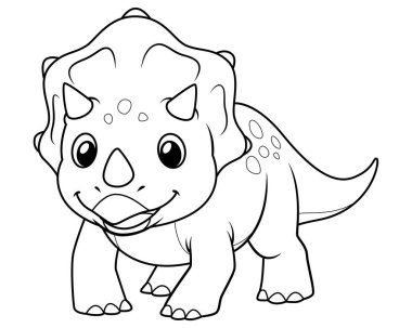 Küçük Triceratops Çizgi Film Çizimi BW