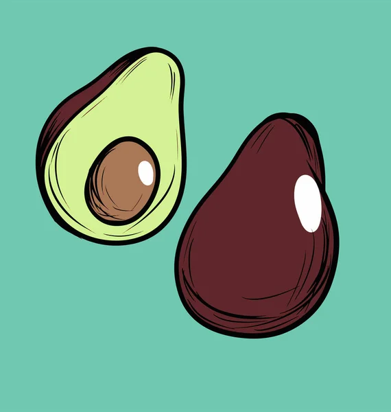 Grunge-Avocado in zwei Scheiben geschnitten — Stockvektor