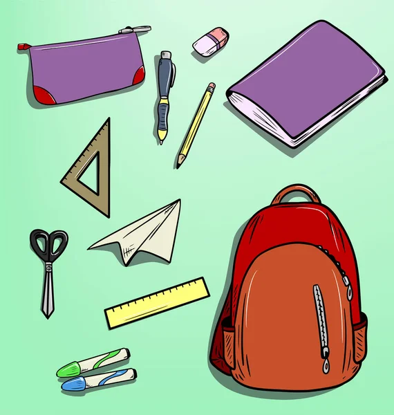 karikatür vektör renk okulu malzemeleri izole edildi 