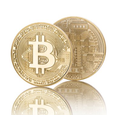 Beyaz arka planda yansıma ile izole Bitcoin