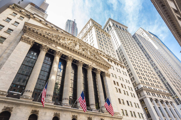 Exterior of New york Stock Exchange, Wall street, lower Manhattan, New York City, USA.