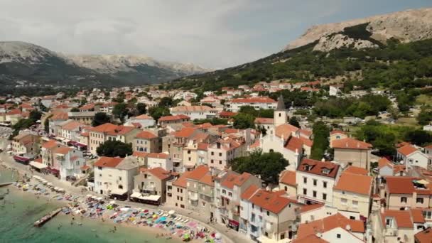 Panoramic aerial view of Baska town, popular touristic destination on island Krk Croatia Europe — Stock Video