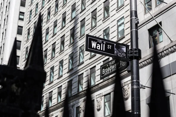 Wall St. street sign in lower Manhattan, New York City. — Stock Photo, Image