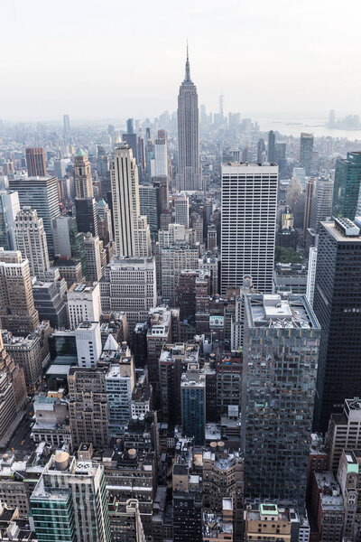 Manhattan downtown skyline panorama, New York City, USA.