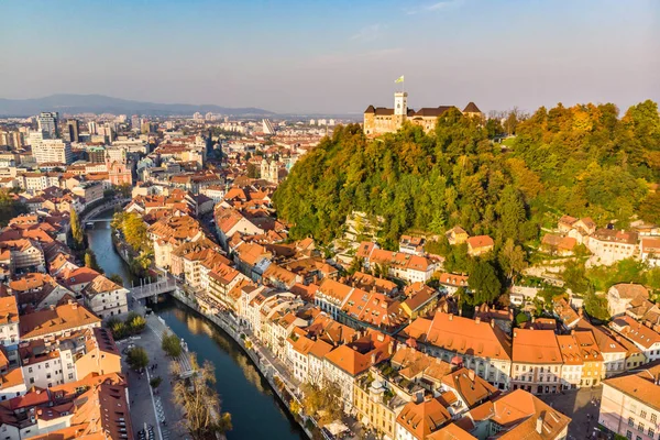 Luftaufnahme Von Ljubljana Der Hauptstadt Sloweniens Der Warmen Nachmittagssonne — Stockfoto
