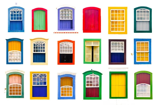 Collage de fenêtres rustiques colorées en bois vintage — Photo