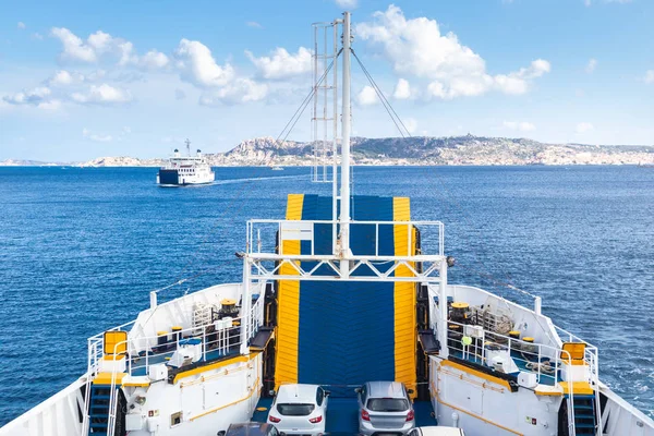 Ferry boat ship sailing between Palau and La Maddalena town, Sardinia, Italy. — Stock Photo, Image