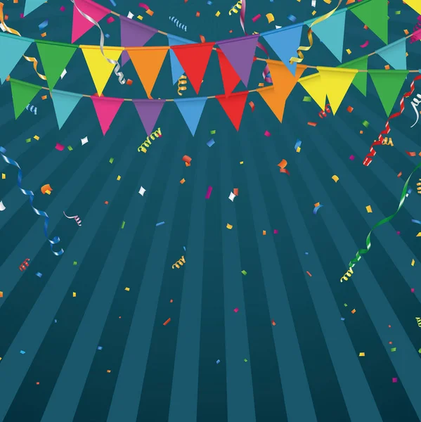 Fête Célébration Drapeau Confettis Sur Fond Soleil — Image vectorielle