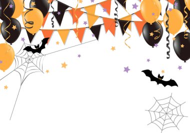 Cadılar Bayramı partisi beyaz arka plan üzerinde işaretler. Vektör çizim.