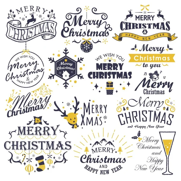 Veselé Vánoce Šťastný Nový Rok Typografie Set Vektorové Ilustrace — Stockový vektor