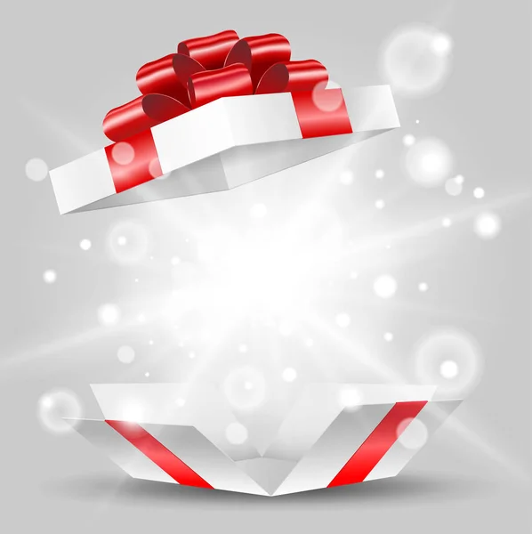 Opened Gift Box Red Bow Lights Vector — Stock Vector