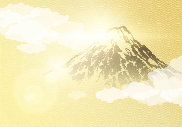 Japanischer Traditioneller Goldener Hintergrund Und Berg Fuji Bei Sonnenaufgang Vektorillustration — Stockvektor