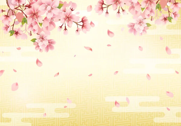 日本の伝統的な金色の背景と桜の花 ベクトル図 — ストックベクタ