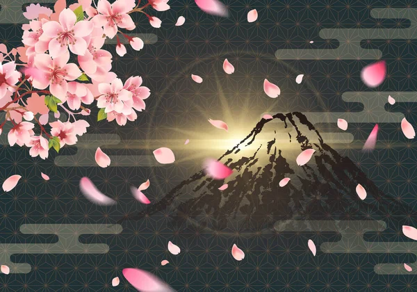 Fuji Dağı ve kiraz çiçekleri geceleri