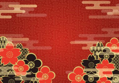 Sakura, Erik çiçeği ve bulut ile Japon vintage desen arka plan