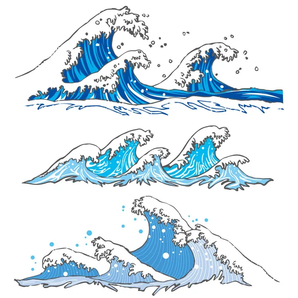 Sea wave set on white background — Stock Vector